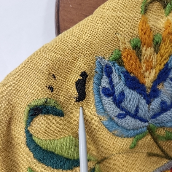 Womens Purse Wooden Handle Flower Embroidery Sewing Knitting Vintage Handbag - Picture 7 of 9